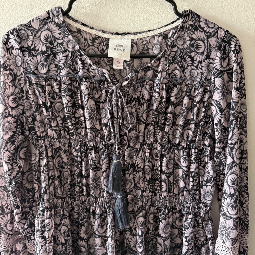Boho flowy top, long sleeve, with lace detail, size xs - Picture 4 of 9